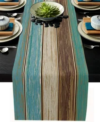 1PC Wood Texture Table Runner 33*180cm Linen Rustic Dining Table Decorations For Wedding Party Coffee /Hotel Home Decor