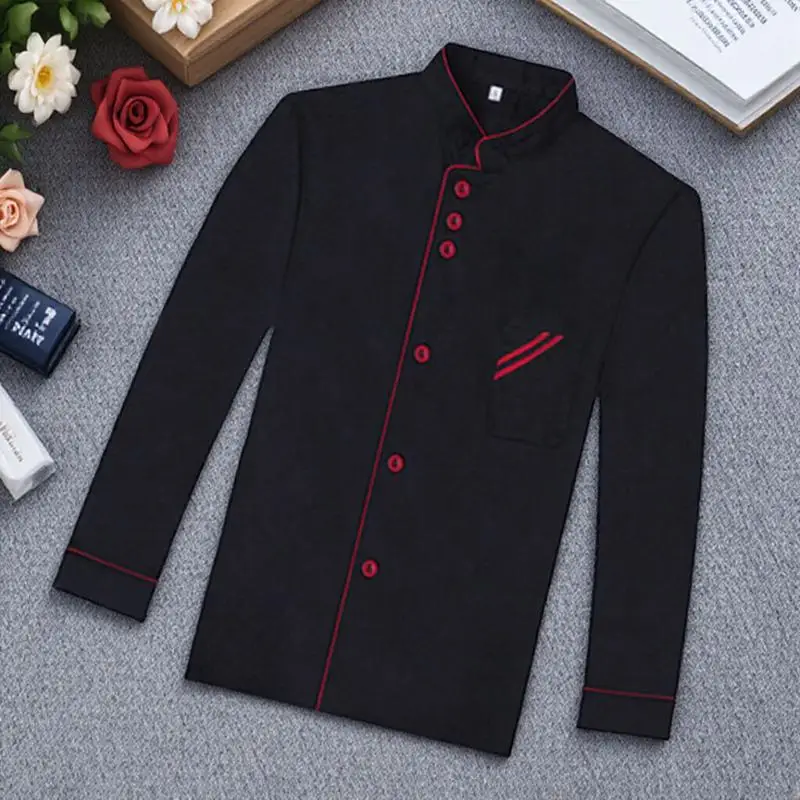 Long Sleeve Chef Jacket Unisex Black Size M Breathable Oil Proof Catering Uniform for Restaurant Hotel Coat