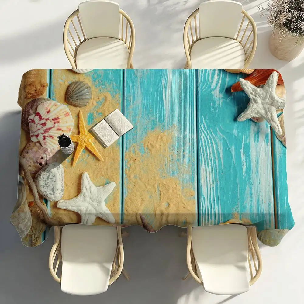 Starfish Shell Beach Sand Table Cloth Party Decor Dining Room Home Kitchen Patios Waterproof Stain-Proof Table Cloth