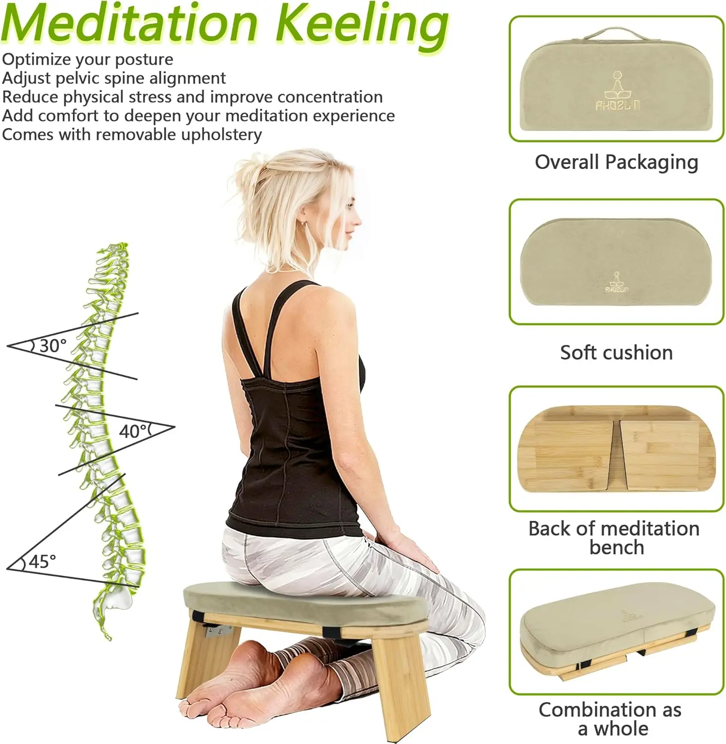 Picture 5: Meditation Bench Yoga & Prayer Chair for Floor Sitting Solid Frame,Green