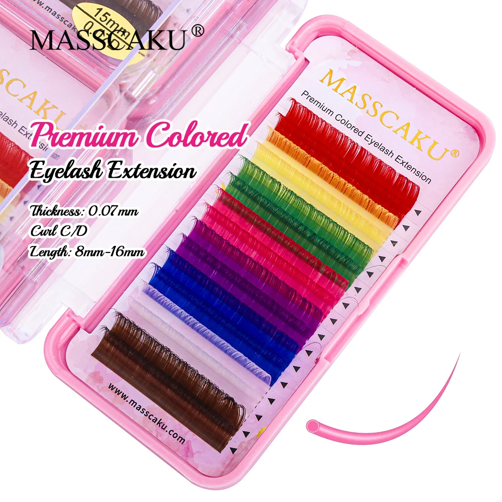 

MASSCAKU 16 Rows Colored Classic Individual Eyelashes C D Curl Professional Soft Natural Russian Volume Lashes for Salon Use