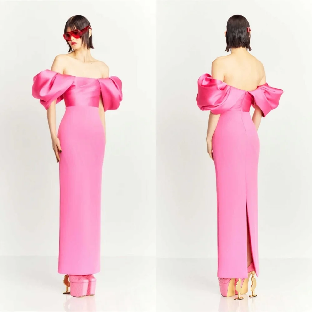 Customized Delicate pink Jersey Evening Dress Elegant Graceful Strapless Short Sleeves Cocktail Dress Temperament Party Dress