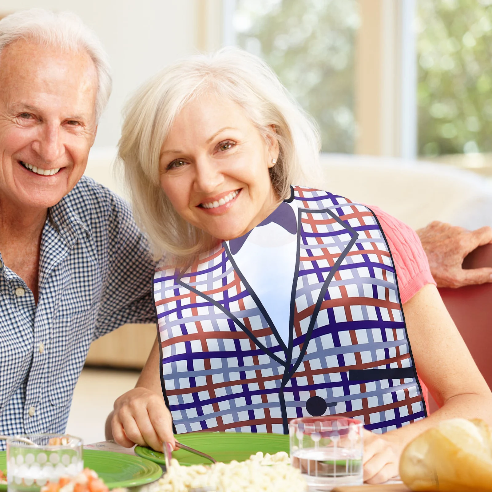 

1Pcs Waterproof Adult Bib Durable Polyester Eating Bib Large Pocket Reusable Clothing Protector for Elderly Patients Mealtime