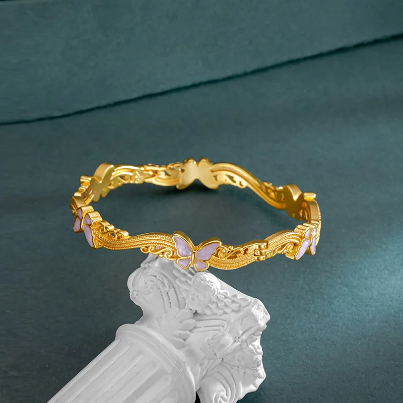 

9999 Butterfly Dance Clipper Bracelet for Women Light Luxury Niche Exquisite Branch Vine Bracelet 24K Real Gold Bracelet