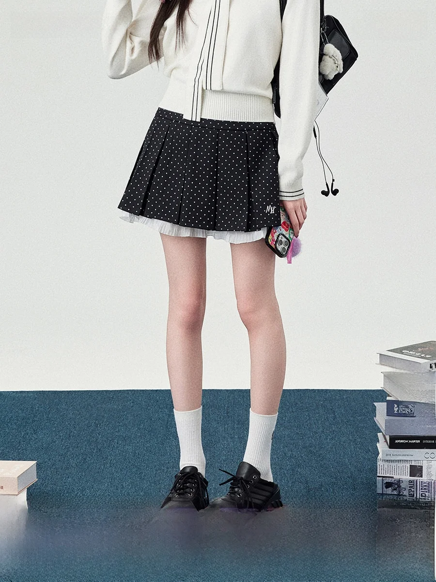 

Новая женская юбка-миди с высокой талией, в горошек, с оборками и складками, весна 2026, в студенческом стиле, облегающая, модная