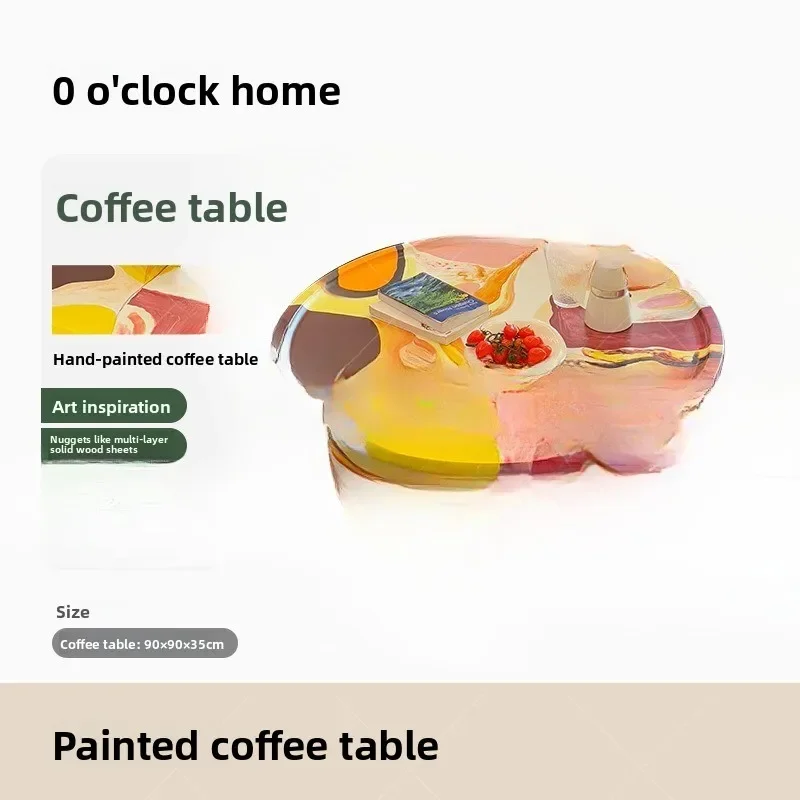 Table basse en bois massif, peinture à l'huile combinée de bord rond médiéval, table basse de villa graffiti