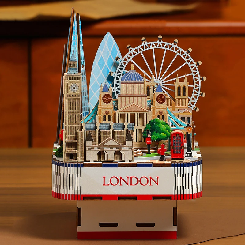 DIY 3D Wooden Magic Castle Music Box Miniature Model Kits Jigsaw Puzzles Train Can Move for Children Birthday Gifts Home Decor