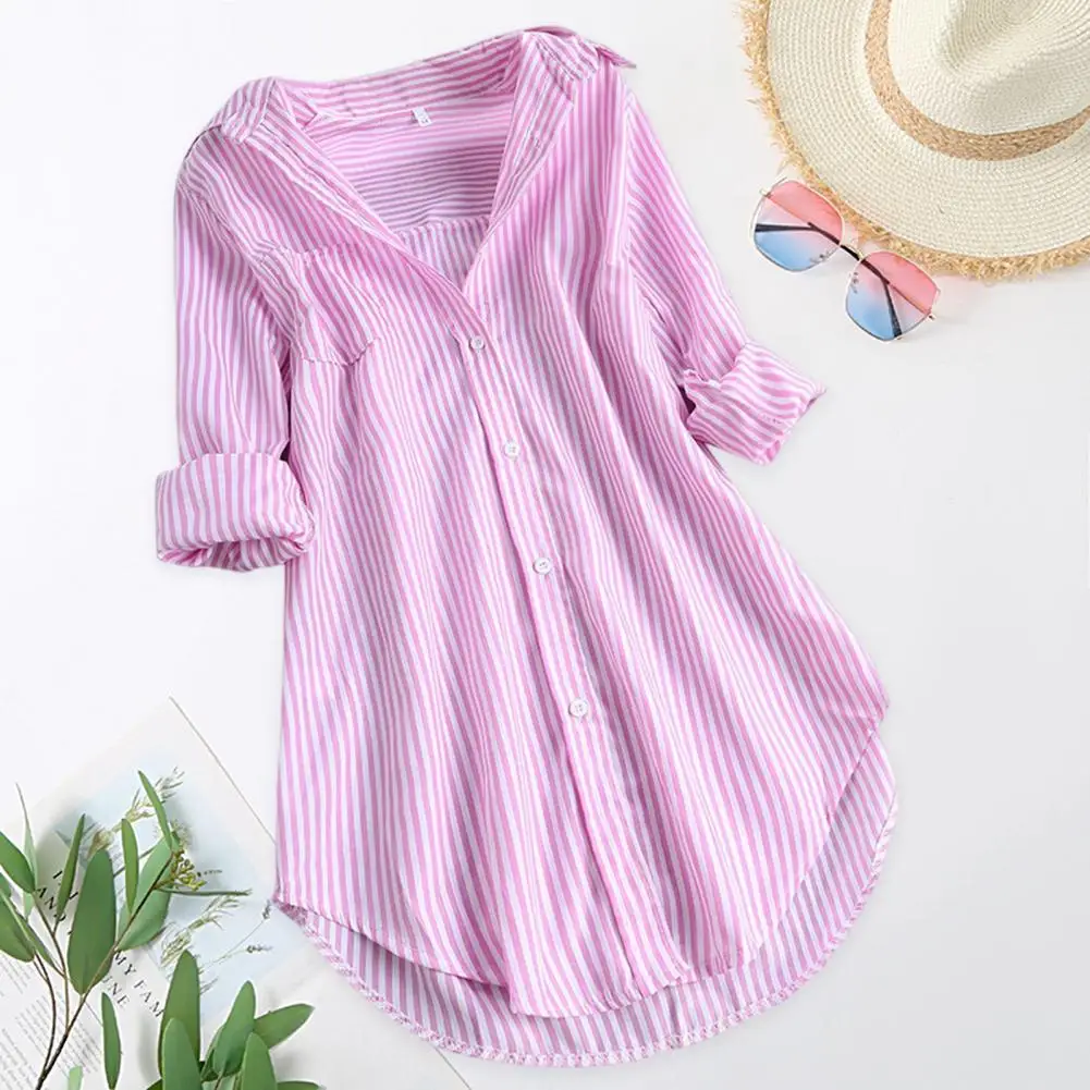 Trendy Women Top M to 4XL Women Shirt Striped Casual Loose Ladies Shirt Blouse  Womenswear