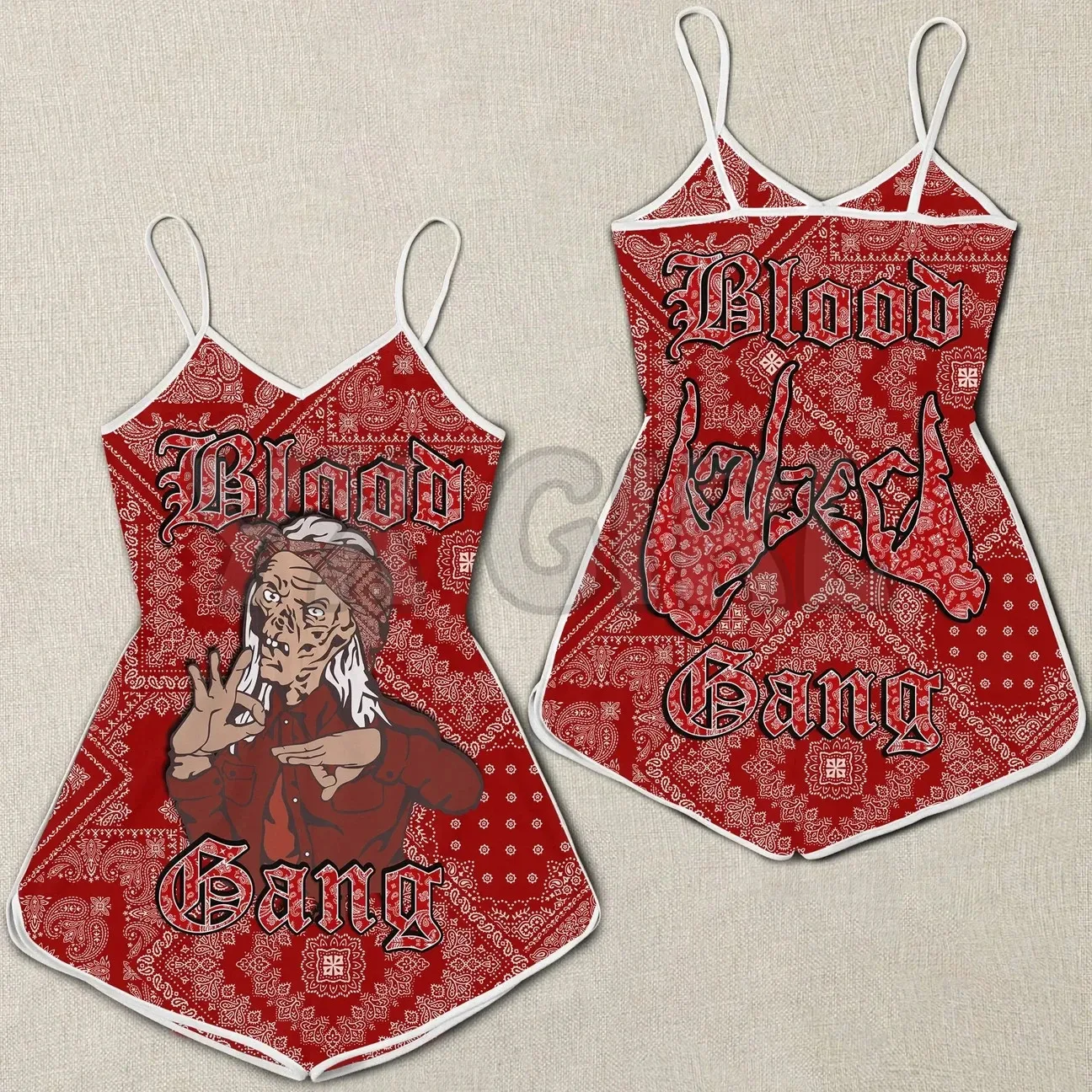 YX GIRL Crips Girl Romper Wanita Bandana Biru Romper Cetak 3D Seluruh Bagian Pakaian Bohemia Wanita Musim Panas