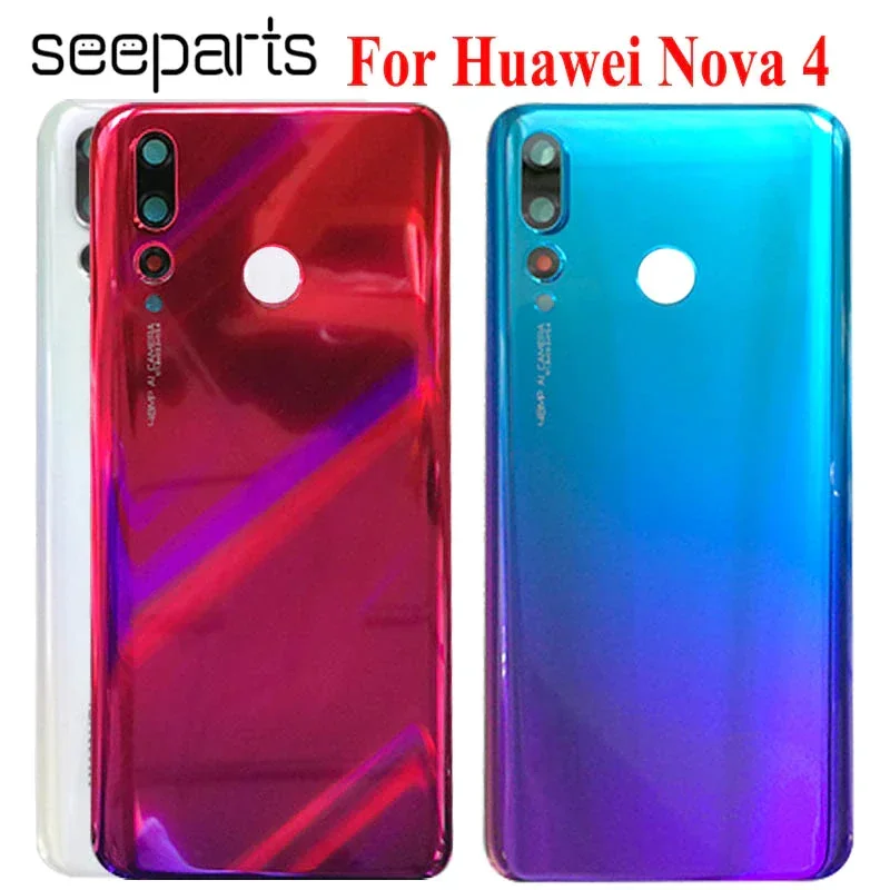 Battery Glass Door With Lens For Huawei Nova 4 VCE-L22 VCE-AL00 VCE-TL00 Back Cover Glass Repair Parts