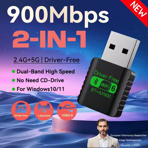 New Upgrades Mini USB Wireless Bluetooth 5.4 Transmitter Receiver Adapter WiFi 6 Dongle 900Mbps Dual Band For PC Laptop Win10/11