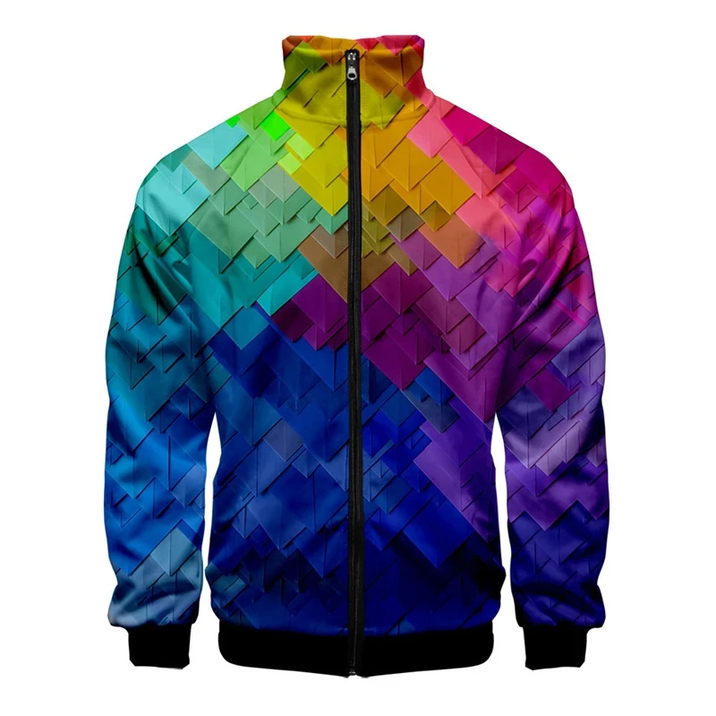 Full Print Creative Abstract Color Jacket For Men Women Casual Long Sleeve Zipper Jacket Sweatshirt Coat Hombre Ropa