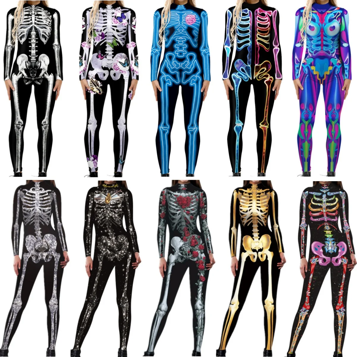 

Skeleton Print Cosplay Costume Biomimetic Long Sleeve Jumpsuit Mother Daughter Matching Set Carnival Party Performance Bodysuit