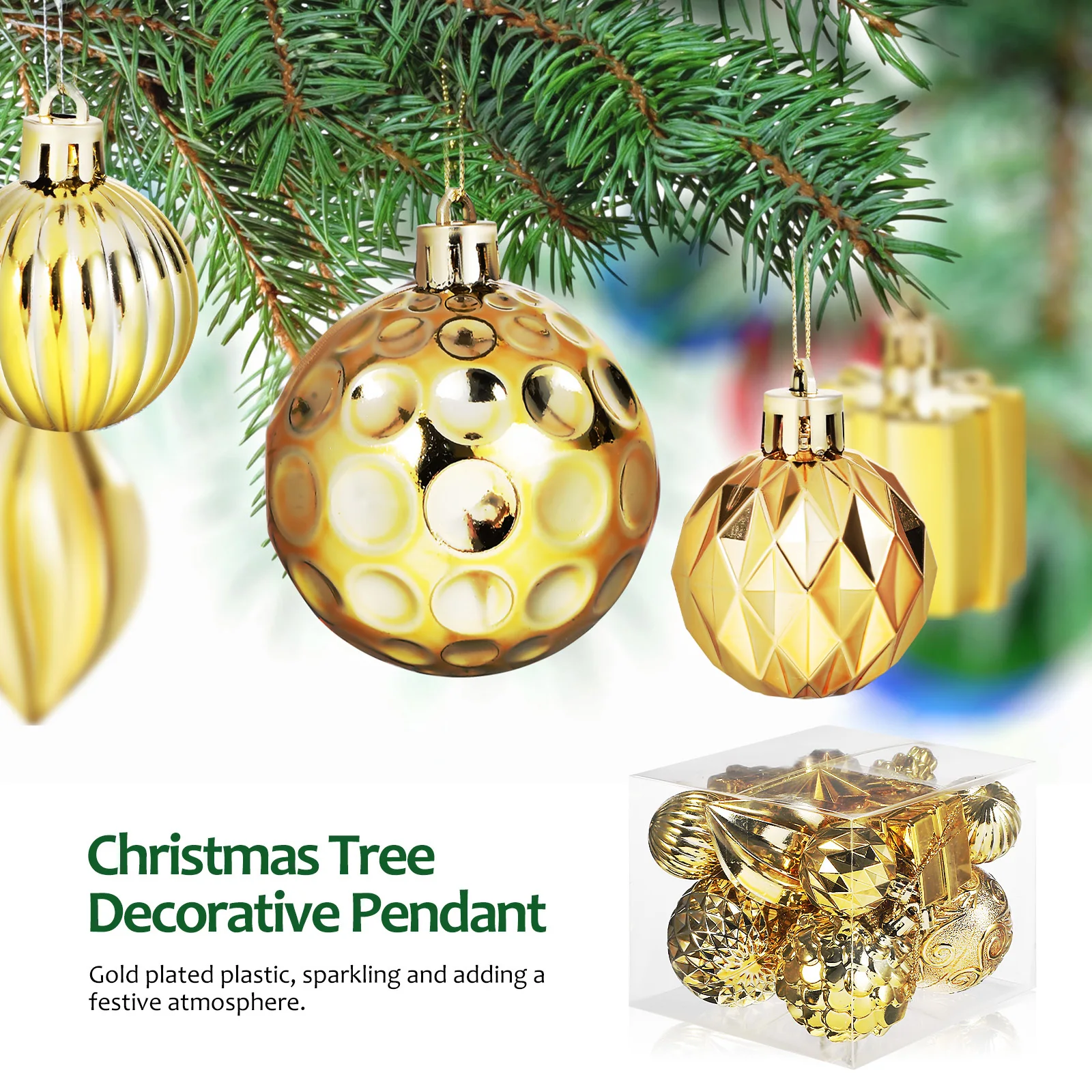

12pcs Christmas Ball Decorations Golden Hanging Ornaments For Xmas Tree Party Home Decor Indoor Holiday Festive Supplies