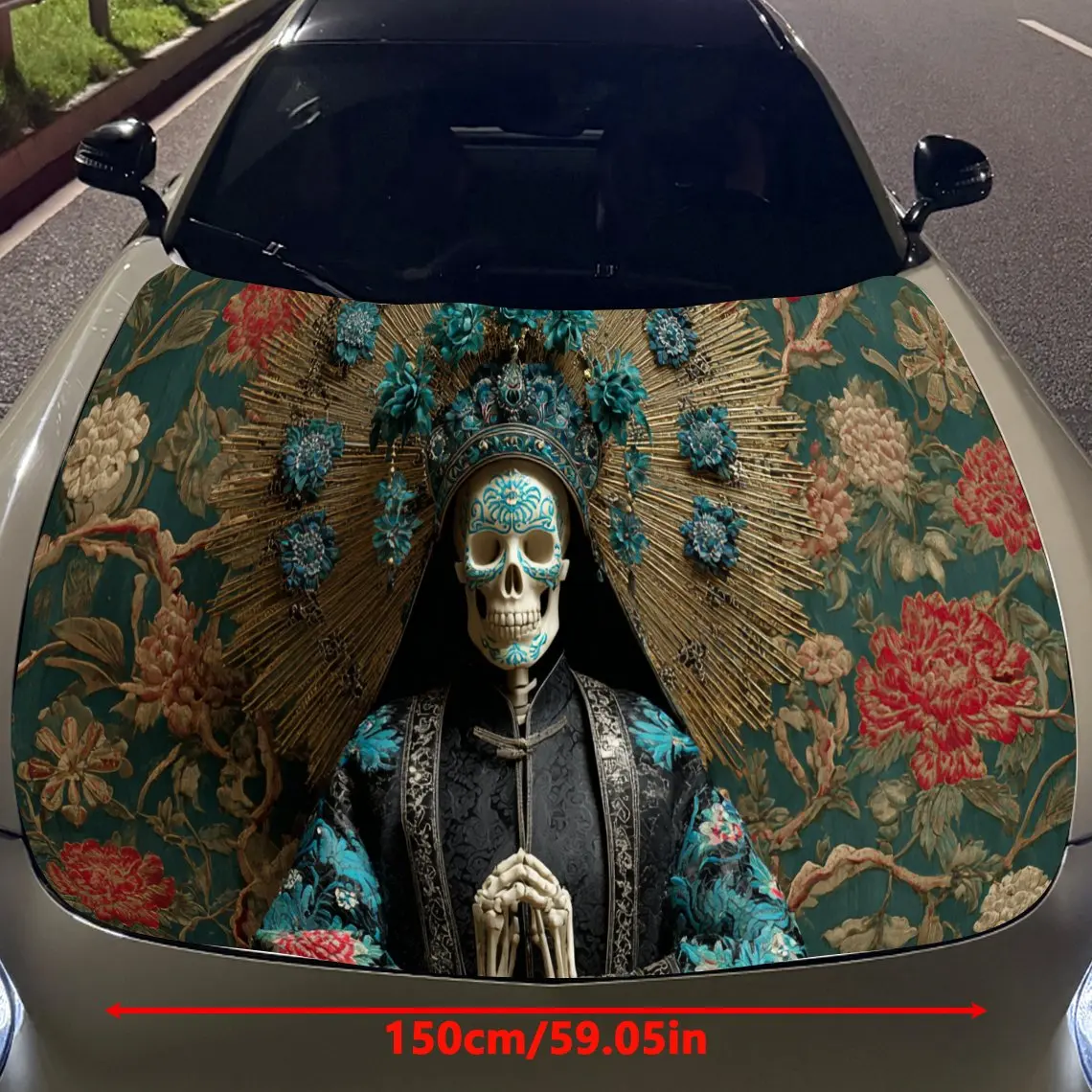 Ancient Skeleton Car Hood Sticker PVC Self Waterproof Stick, Striking Auto Exterior Accessories Decor Protect Gift for Car Lover