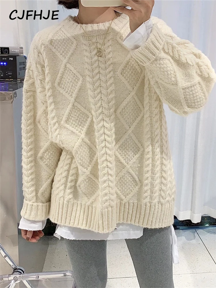 CJFHJE Winter Womens Sweaters Fall Women Clothing Knitted Loose Sweater Knitting Wool Oversize Pullover Woman Sweaters Thick