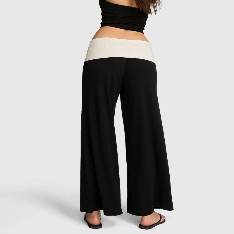 Loose Lounge Yoga Pants Women Fold Over Low Waist Wide Leg Bell Bottoms | Y2K Foldover Pants Flare Leggings ﻿