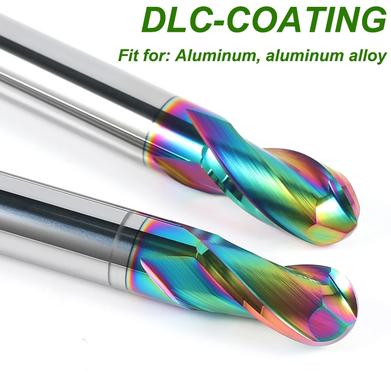 HRC70 Carbide Milling Cutter 2 Flutes Tungsten Steel Alloy Ball Nose End Mill R1 R2 R3 R6 CNC Tools DLC Taper Aluminum Endmills