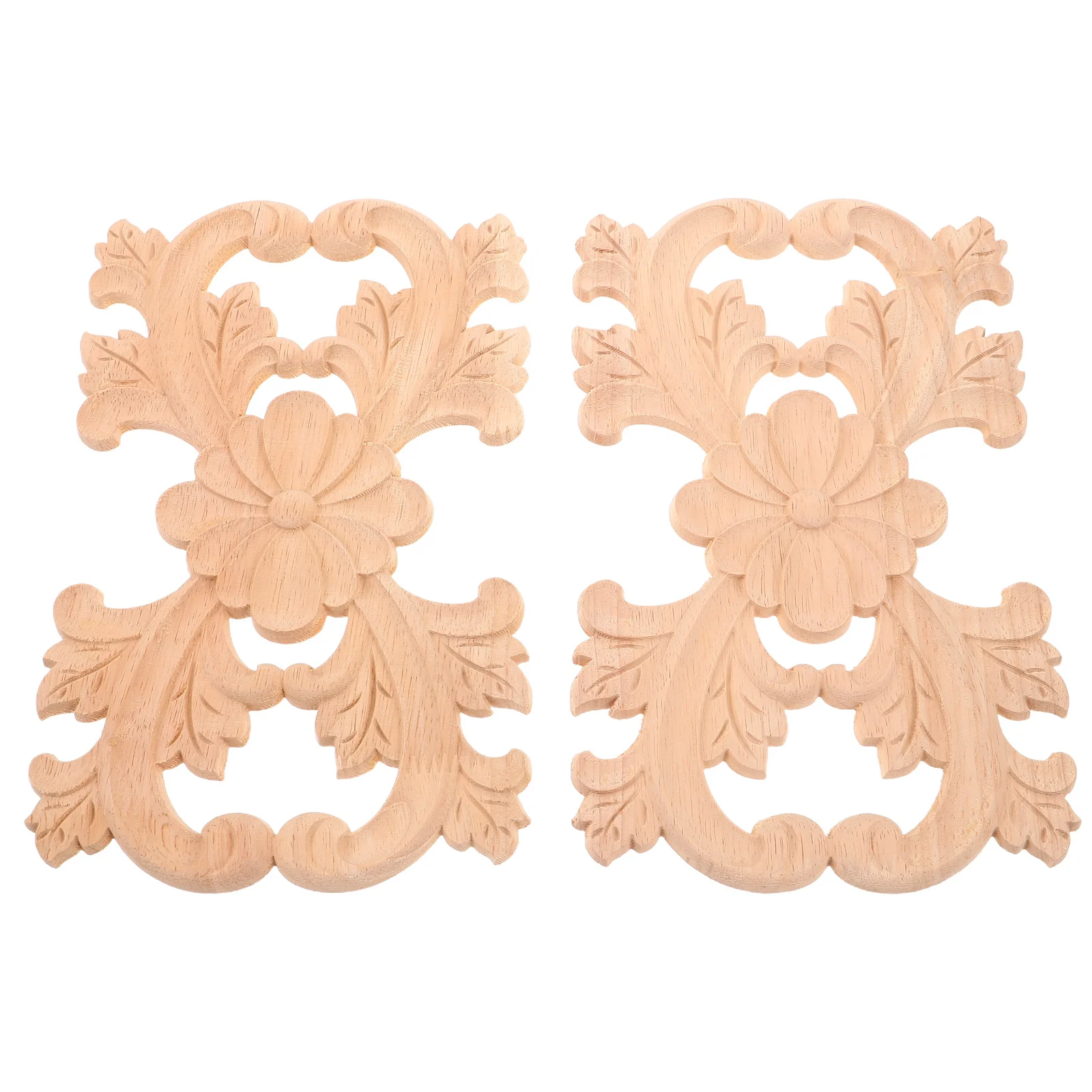 

2pcs Wood Carved Appliques Onlays Diy Decorative Wooden Inlays For Cabinet Door Wardrobe Bed Furniture Home Decor Party