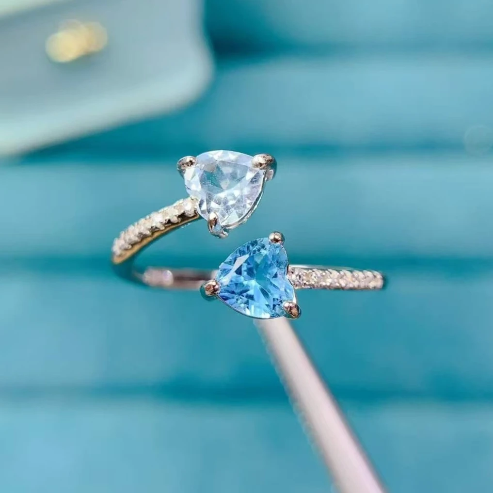 

925 Silver Heart Gemstones Ring 5mm Natural Topaz Ring with Certificate Genuine Topaz Silver Jewelry for Daily Wear