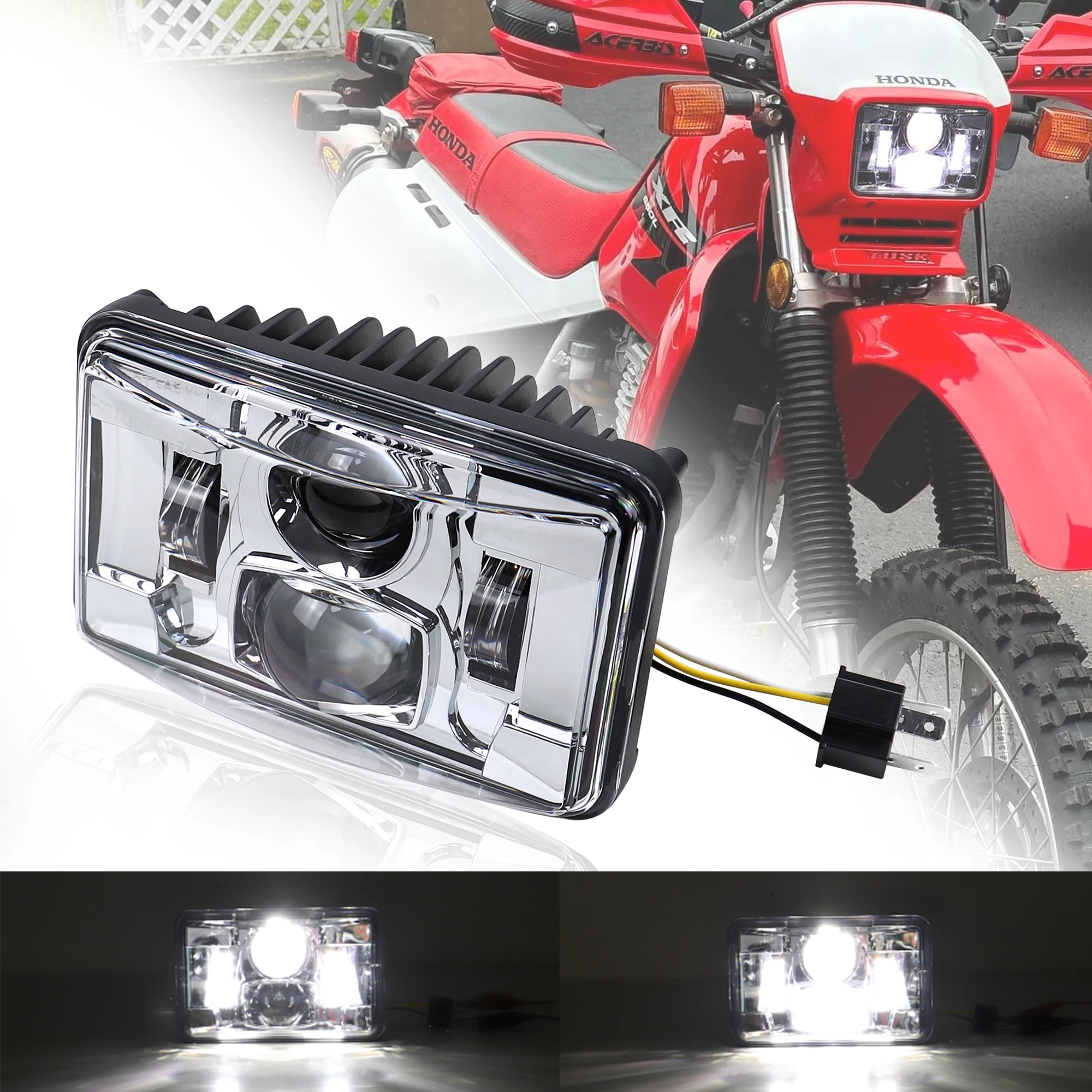 4X6'' Motorcycle LED Headlight High Low Beam for Honda XR250 XR400 XR650L XR650R Suzuki DRZ H4651 H4652 H4656 H4666 H6545