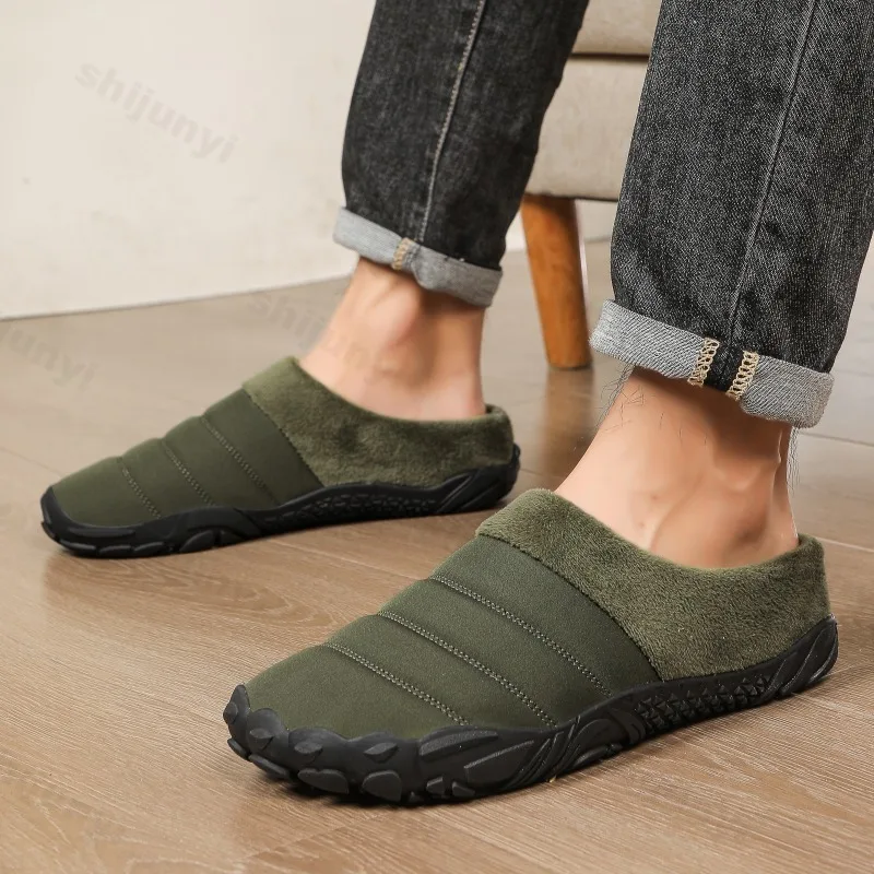 

Concise Warm Thickern Fluffy Cotton Slippers for Men 2025 Winter New Fashion Versatile Plush Comfortable Non Slip Hairy Draggers