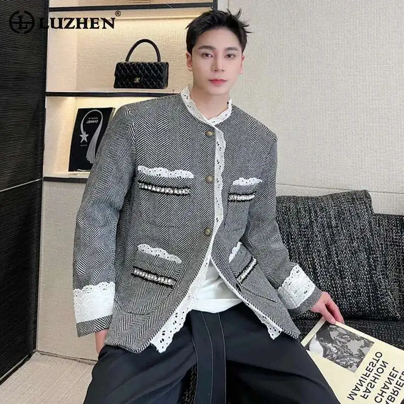 

LUZHEN стильное оригинальное кружевное дизайнерское элегантное повседневное пальто мужская модная куртка высокого качества модная ниша 2025 LZ7819