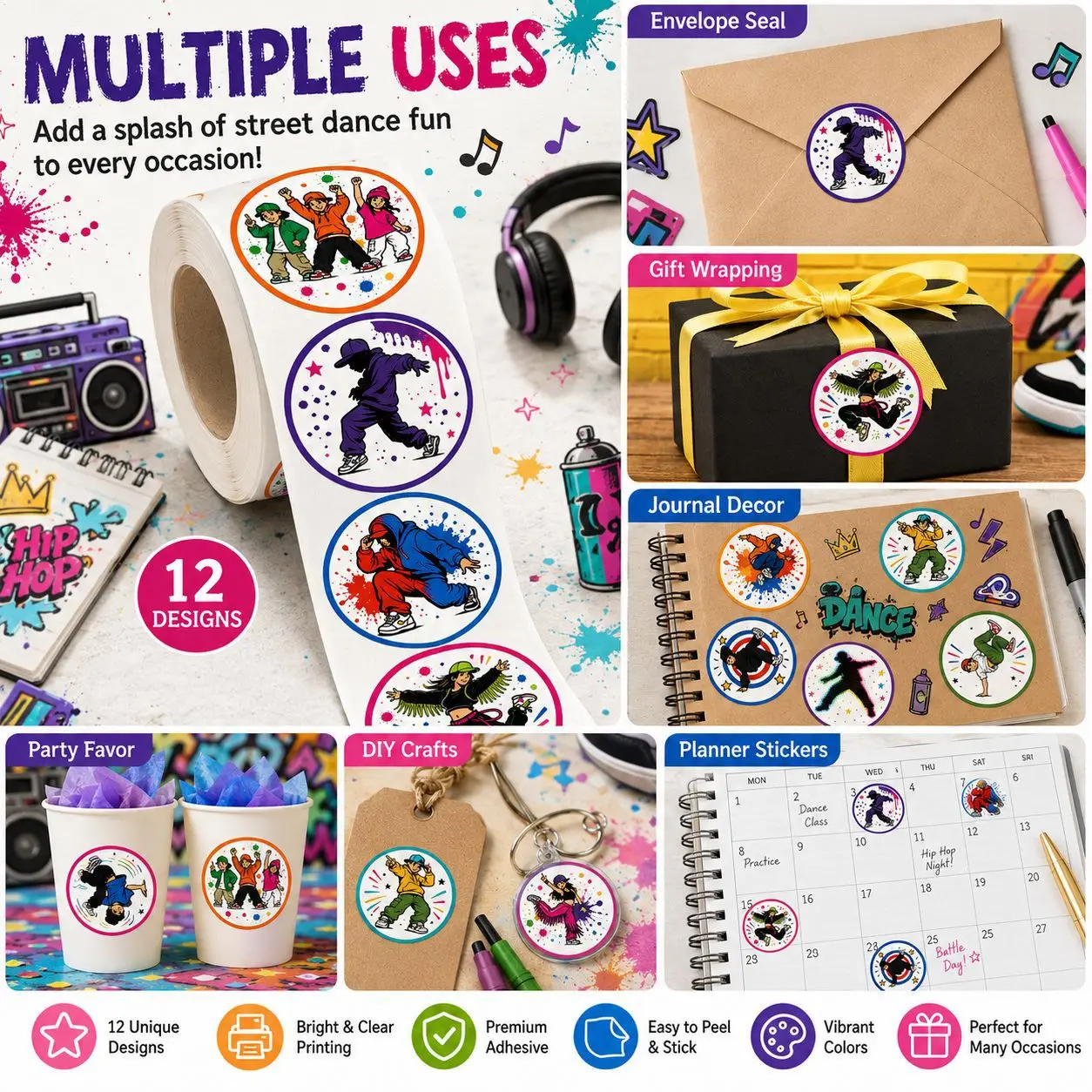 500pcs/Roll Cute Cartoon Cool Hip-hop Personality Sticker DIY Skateboard Laptop Phone Seal Label Decals Decoration Stickers