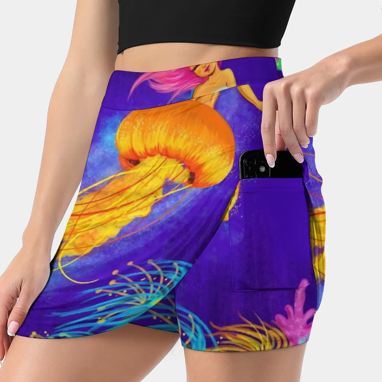 

Jellyfish Mermaid! Women's skirt Mini Skirts A Line Skirt With Hide Pocket Mermaid Jellyfish Sea Anemone Sea Urchin Anemone Sea