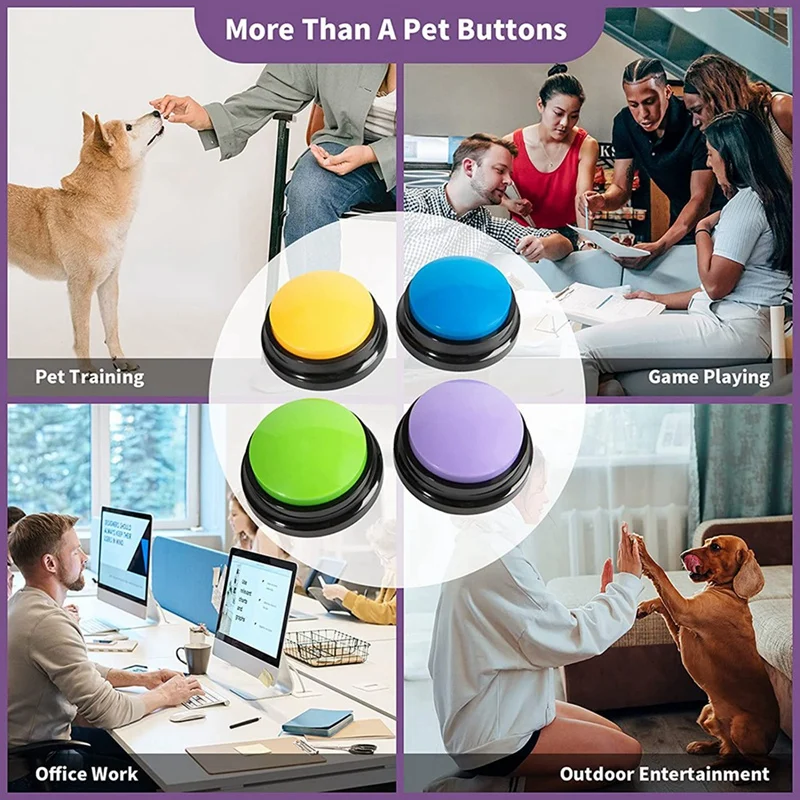 Botões graváveis do cão para comunicação, Pet Training, Buzzer, Talking Button Set, Presente engraçado, 4pcs