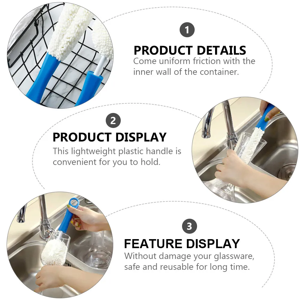 3Pcs Cleaning Brush Set Clear Cup Cleaner Wine Glass Decanter Cleaning Tools Household Kitchen Bottle Glassware Goblet Coffee