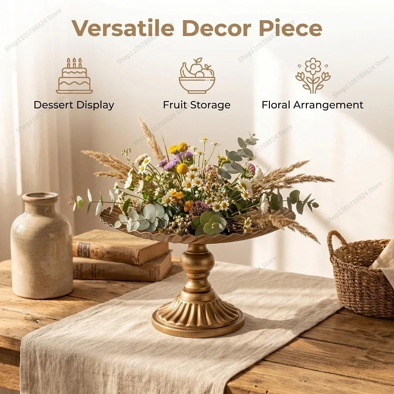For retro metal tall flower pot hotel banquet table flower plate home decoration multi-functional ornament