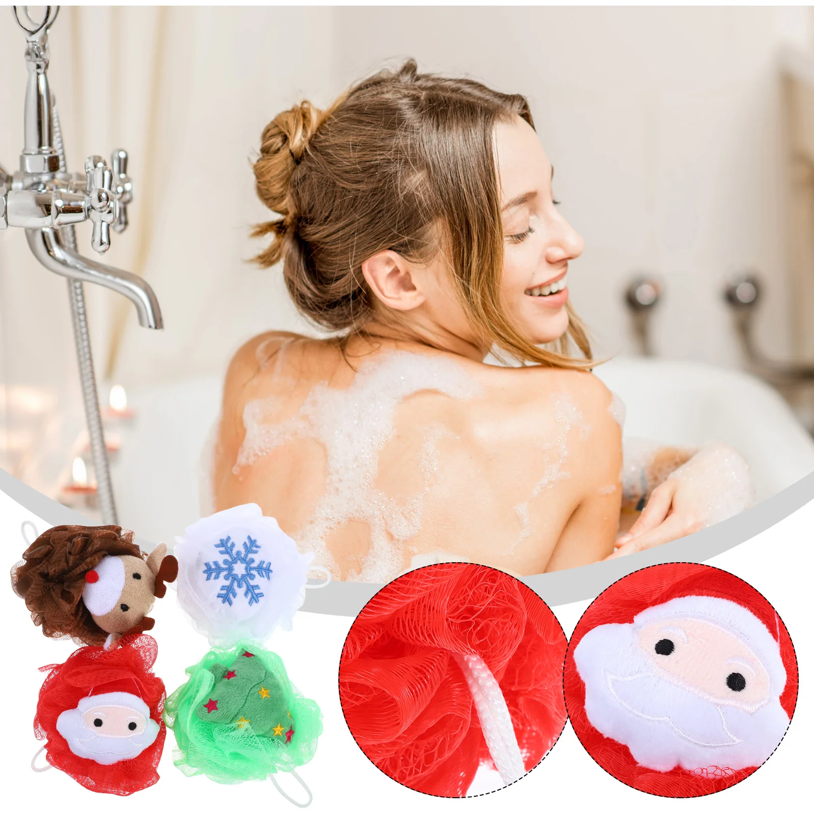 4 Stück Badeblume Weihnachten Luffa Duschschwamm Schwämme Badezimmer Ball zum Baden Puderquaste