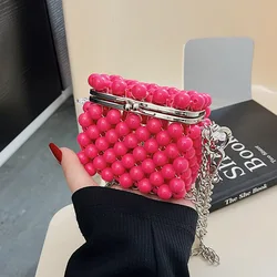 Elegancka torba z klipsem damska ręcznie robiona torebka z perełkami moda damska letnie wakacje na plaży kwadratowe Mini torby na ramię Crossbody