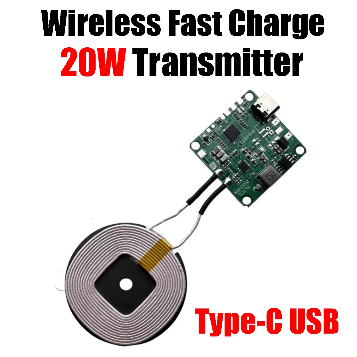 Módulo Transmissor de Carregamento Rápido sem Fio qi Tipo-c Usb Power Bobina de Carro Samsung Huawei Iphone 20w 5v 12v 15w 10w 5w