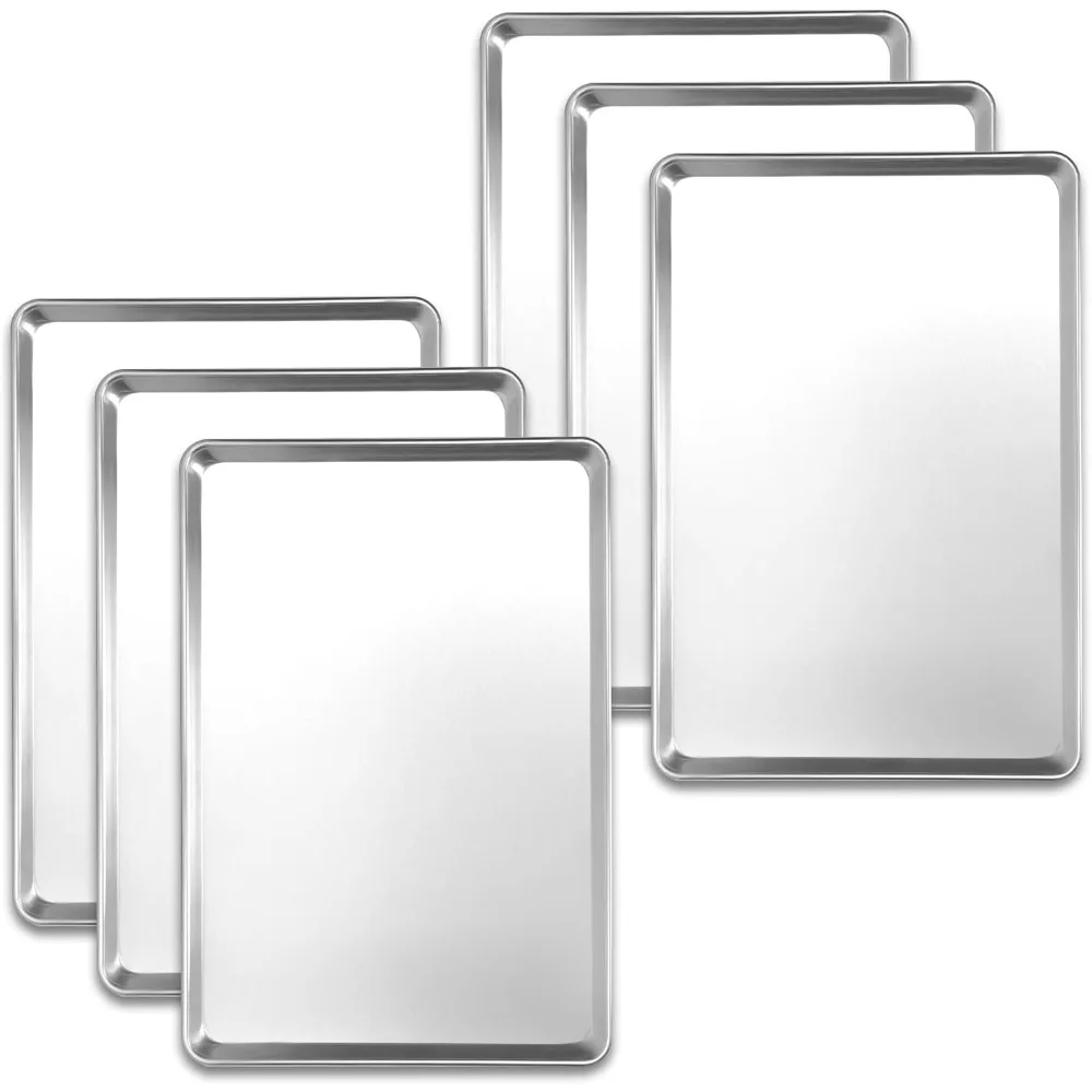 

6 Pack Full Size Baking Sheet Pans, Aluminum Commercial Cookie Sheets Non-Stick, 26x18