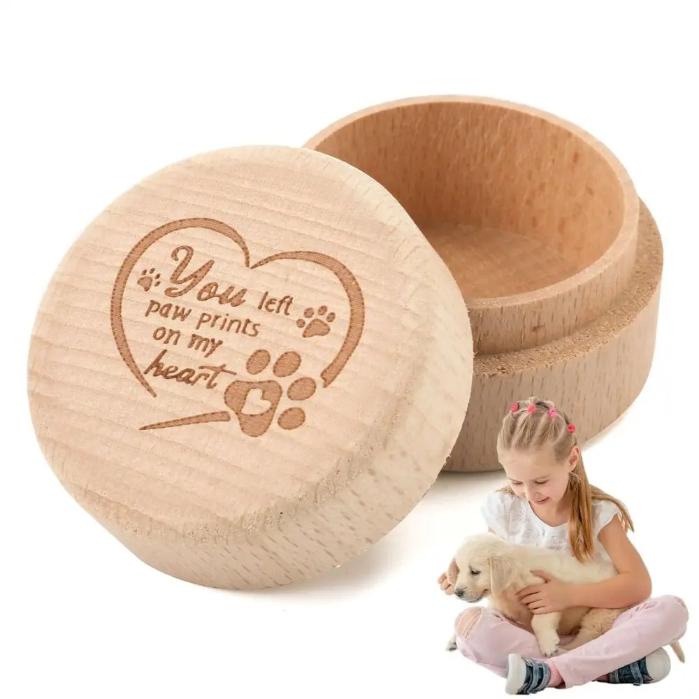 

Portable Wooden Pet Hair Keepsake Box Small Size Custom Design Pet Hair Memorial Box Paw Print Memorial Urn Ashes Storage