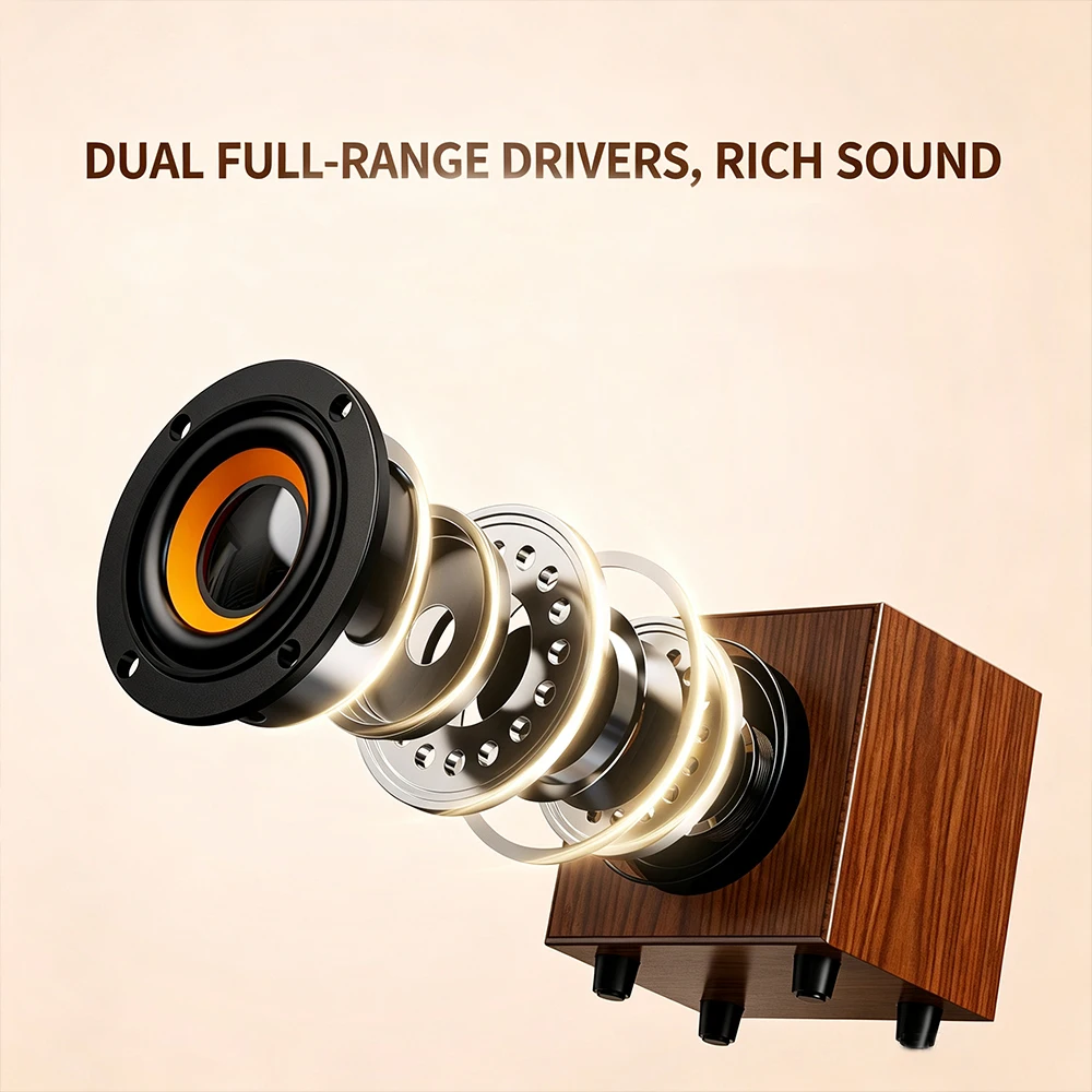 Walnut Wood desktop Computer Speaker, Dual Channel Stereo, mini Speaker, Large-Sized Speaker, Suitable for Computers, Laptops