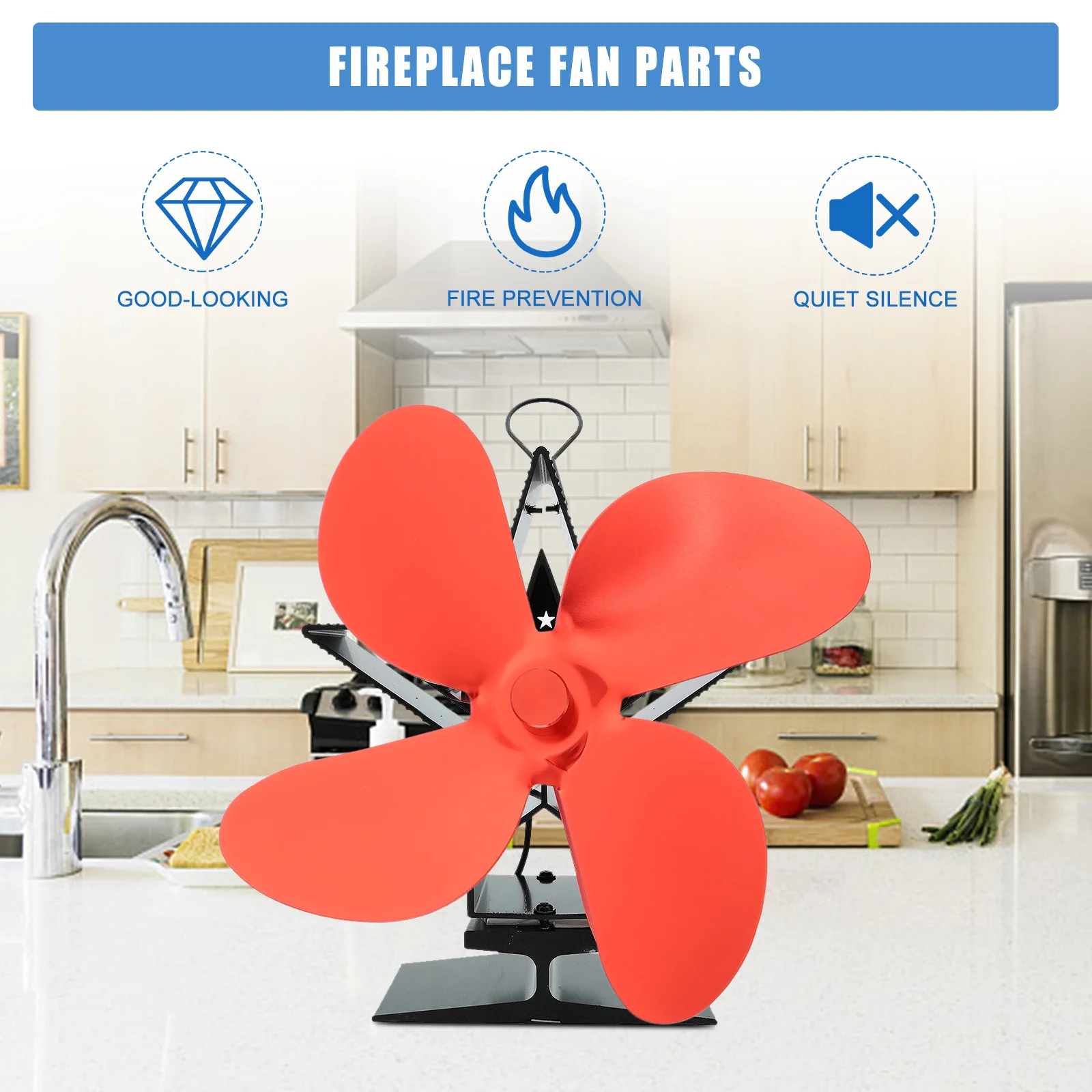 

1 комплект, 1 комплект лопастей для камина из алюминиевого сплава, тепловая опора для дровяной печи, бесшумные лопасти для теплого воздуха, металлический вентилятор для печи