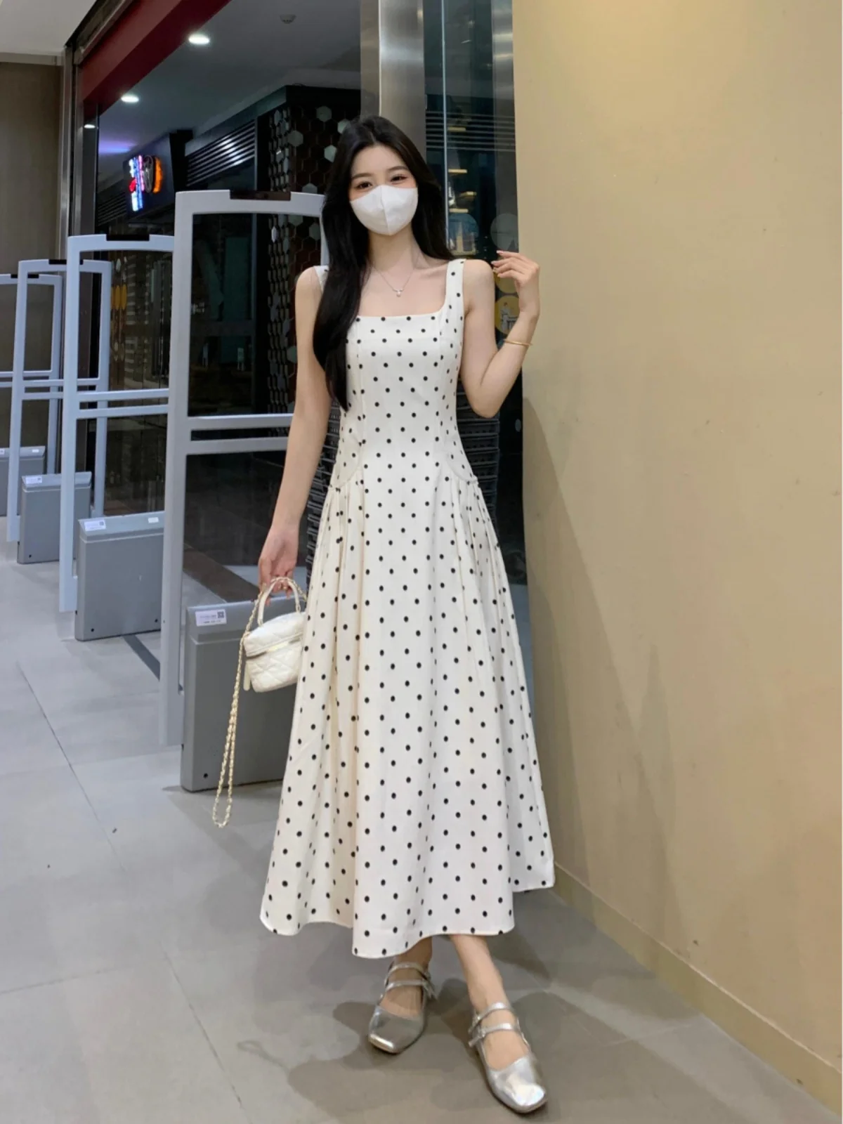 

plus Size Polka Dot Sweet Dr Women's Spring New Waist Cinching Slimming Knee-Length Faionable A-Line Skirt Korean Sle
