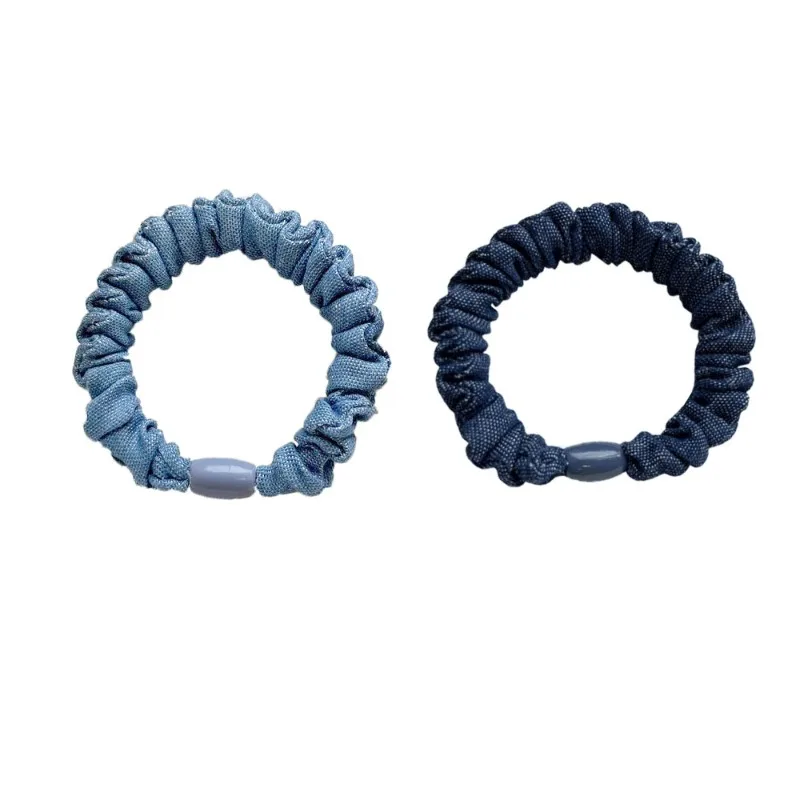 4 قطعة الدنيم الكورية الصلبة الأزرق مرونة العلاقات الشعر حبل Scrunchies للنساء الفتيات الرياضة ذيل حصان حامل إكسسوارات الشعر