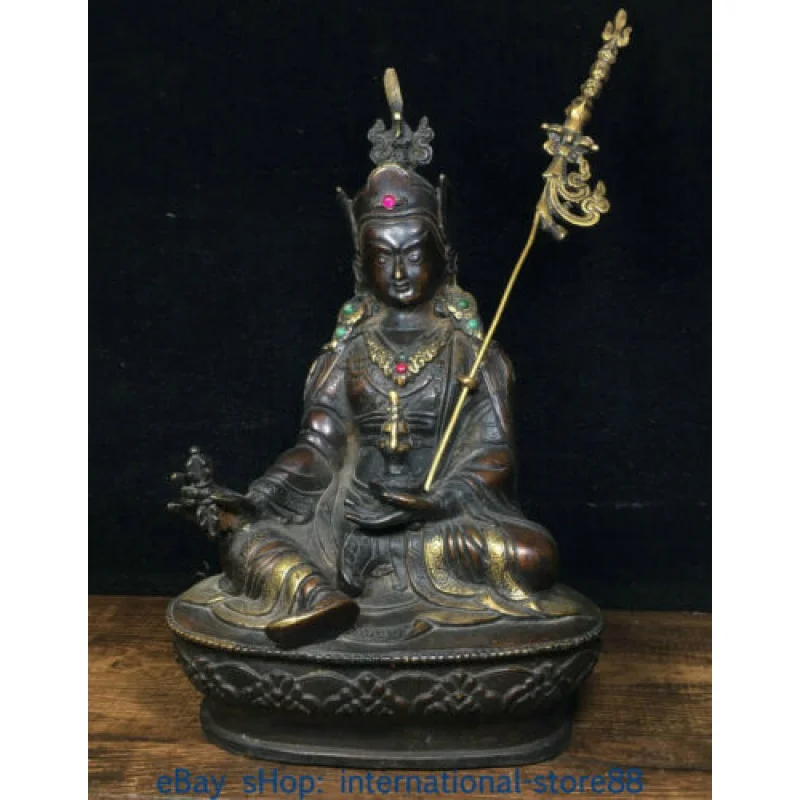 

8.8" Rare Old Tibet Bronze Buddhism Guru Marpa Padmasambhava Buddha Sculpture