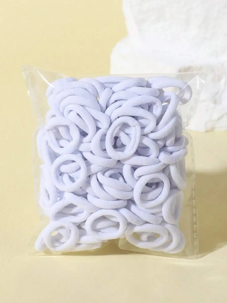 

100 Pieces Plain White Elastic Hair Rings For Casual Styling And Ornamentation