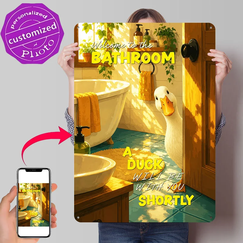 Duck in the Bathroom 3D Texture Metal Poster Customized Wall Art Tin Sign Gift for Mancave Luxury Decoration Home Wand Deko Room