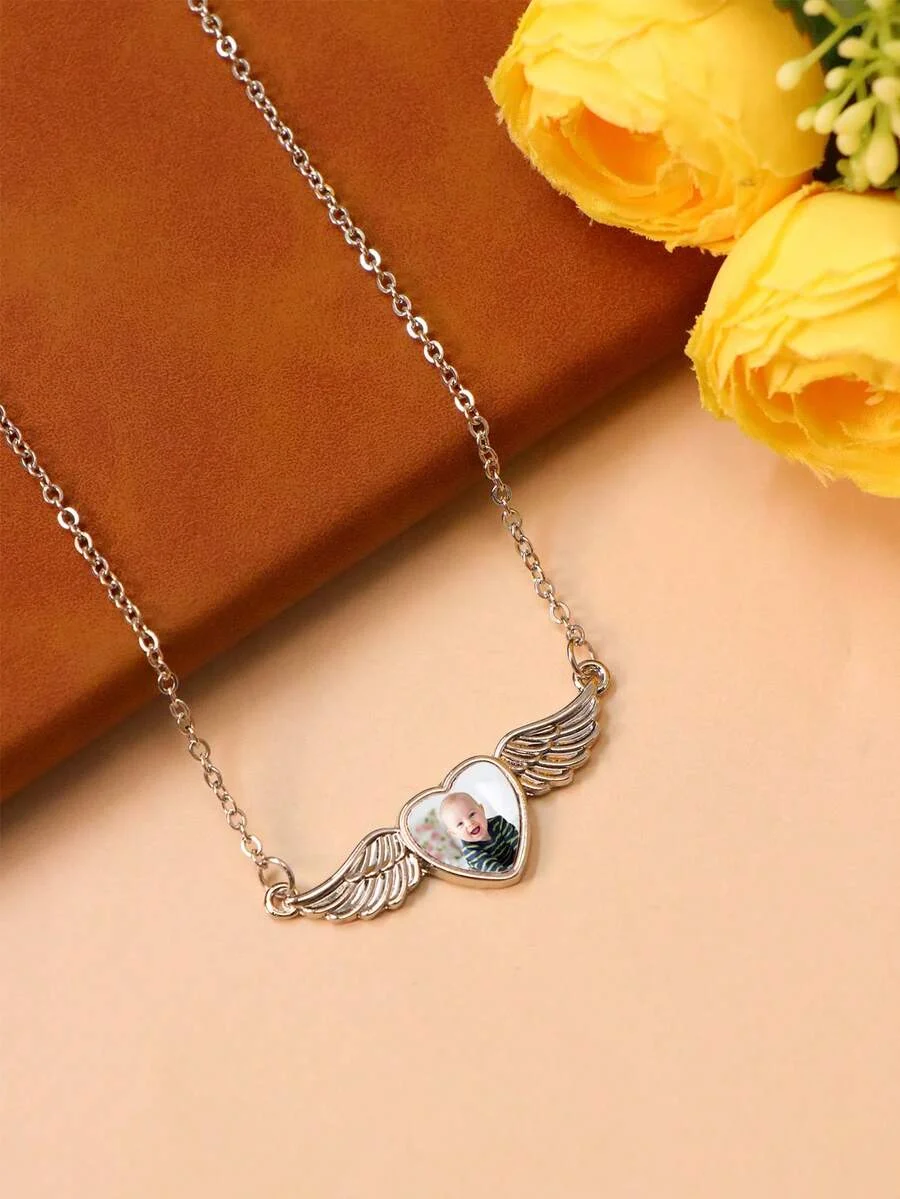 Custom Image Angel Wings Necklace, Personalised Photo Necklace, Personalised Memorial Necklace