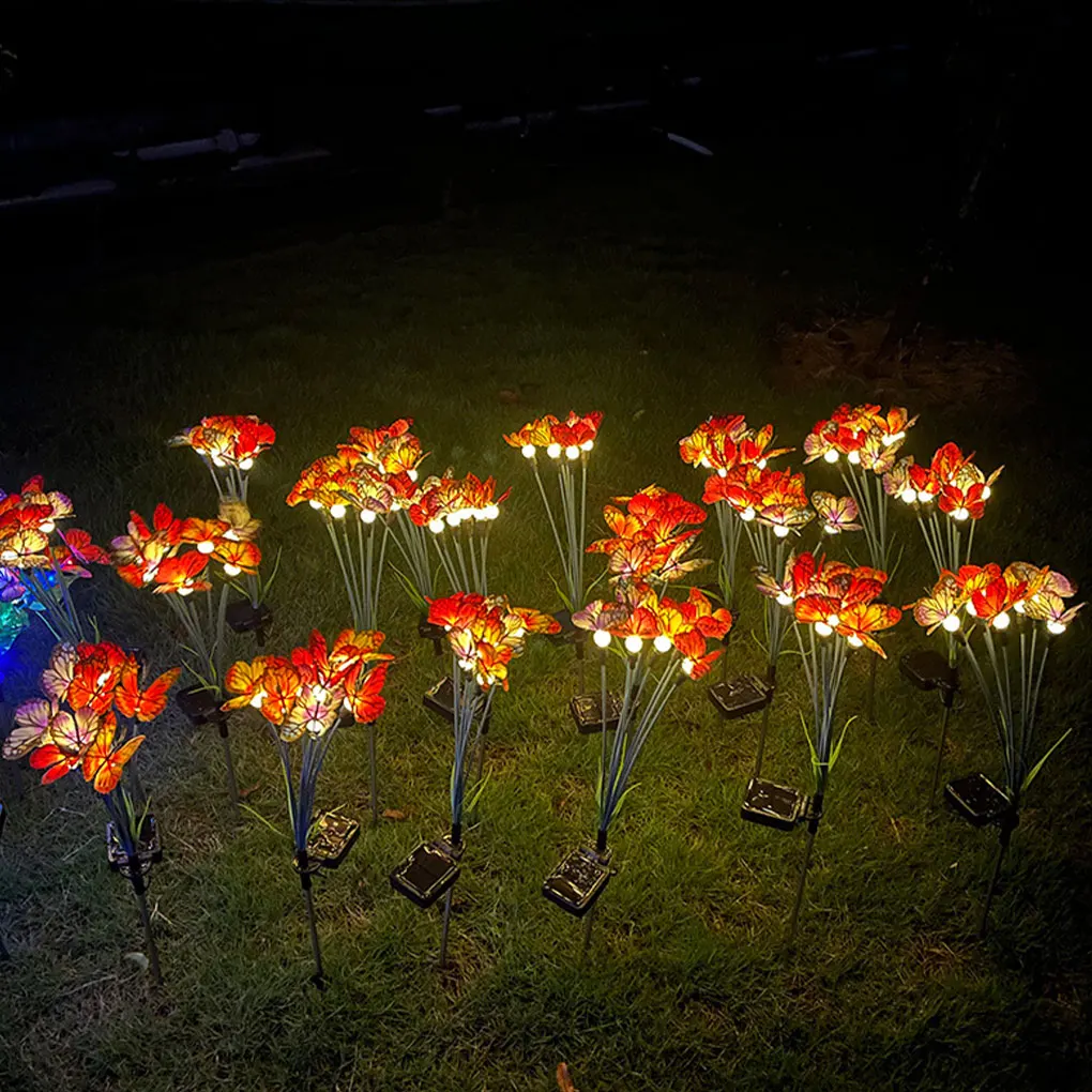 Светильники на газоне, теплые бабочки, танцы в саду, как перемещается, как настоящая бабочка, когда дуть ветру, 6с