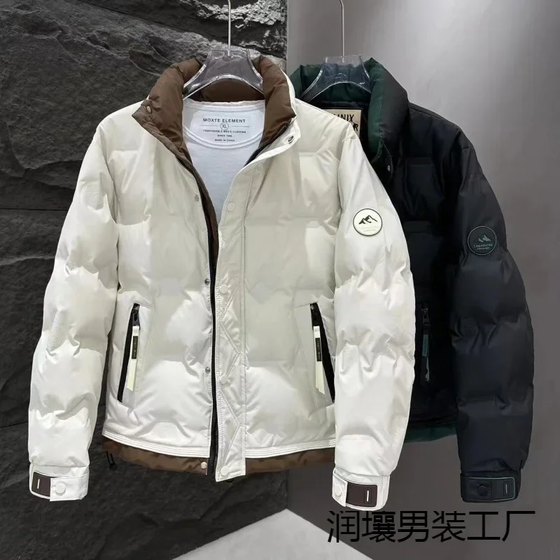 2025 men's winter new thickened white duck down jacket, youth, stand-up collar short down jacket