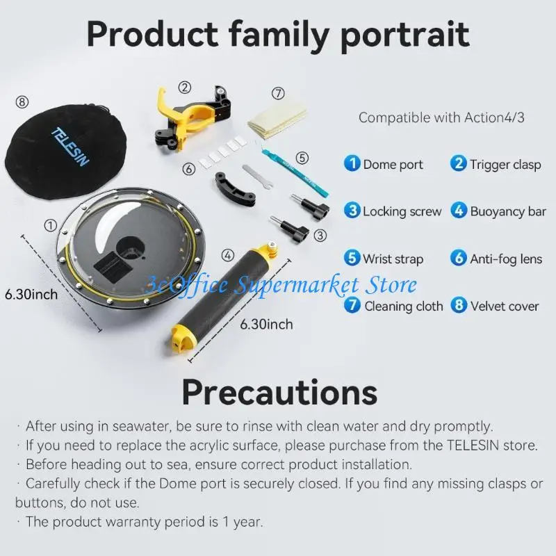 

E1PA Dome Port Underwater Housing Floating Handle & Anti-fog Inserts for Action 3 4