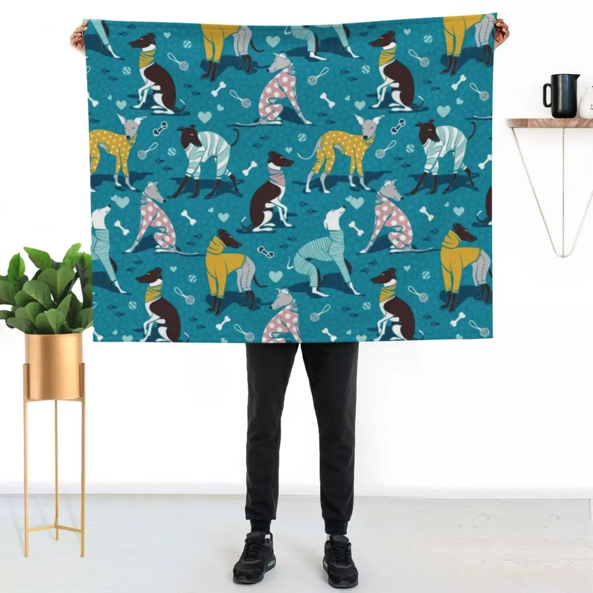

Greyhounds dogwalk // turquoise background Throw Blanket All Weather Soft Throw Blanket for Sofa