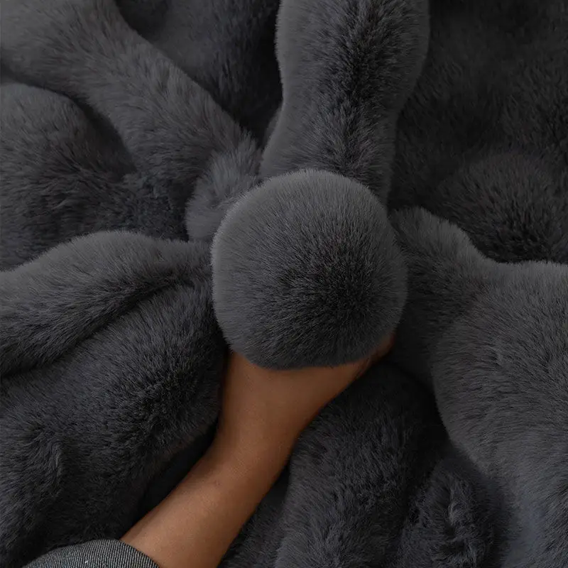 Winter Thickened Rabbit Plush Sofa Cushion Solid Colour Warm Sofa Cover Non-Slip Living Room Decorative Sofa Soft Backrest Towel